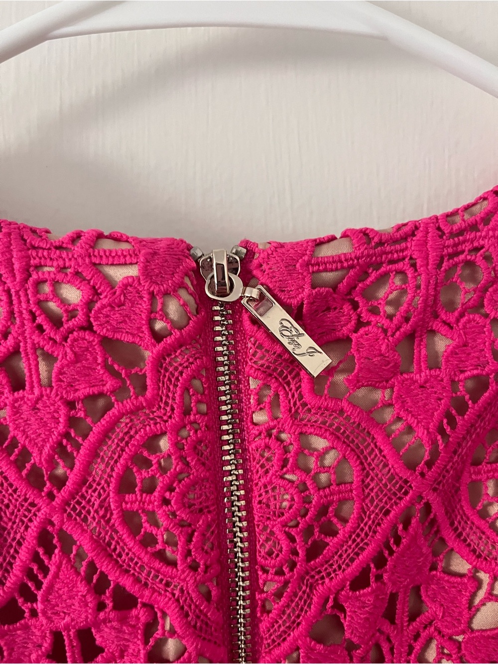 Eliza J. Hot Pink Magenta Crochet Lace Overlay Sleeveless Dress Scalloped 0P - Picture 5 of 13